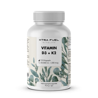 Vitamin D3 + K2 capsules - 20,000 I.U. + 200mcg - highly pure & vegetarian
