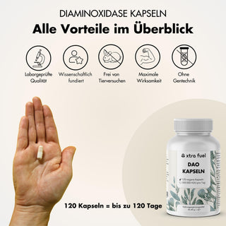 DAO DiAminOxidase capsules - Vegan source from pea sprouts with 300,000 HDU per day
