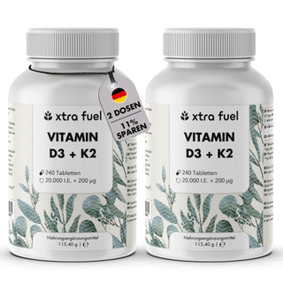 Vitamin D3 + K2 tablets - 20,000 I.U. + 200mcg - 100% pure & high-dose