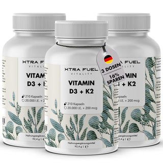 Vitamin D3 + K2 capsules - 20,000 I.U. + 200mcg - highly pure & vegetarian
