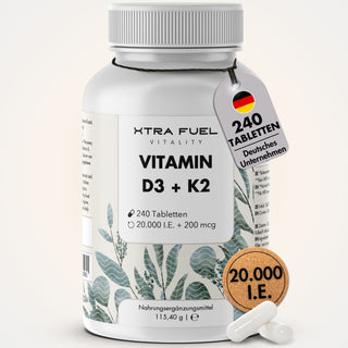 Vitamin D3/K2 tablets MK7 all-trans - 20,000 I.U. + 200 μg - 240 tablets per can