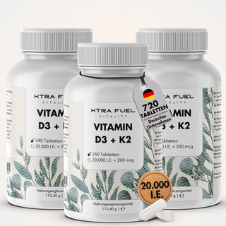 Vitamin D3/K2 tablets MK7 all-trans - 20,000 I.U. + 200 μg - 240 tablets per can