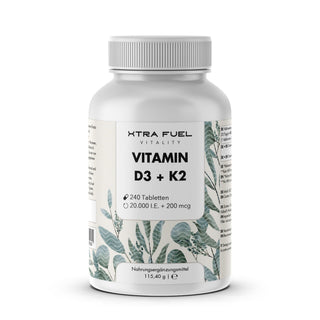 Vitamin D3 + K2 tablets - 20,000 I.U. + 200mcg - 100% pure & high-dose