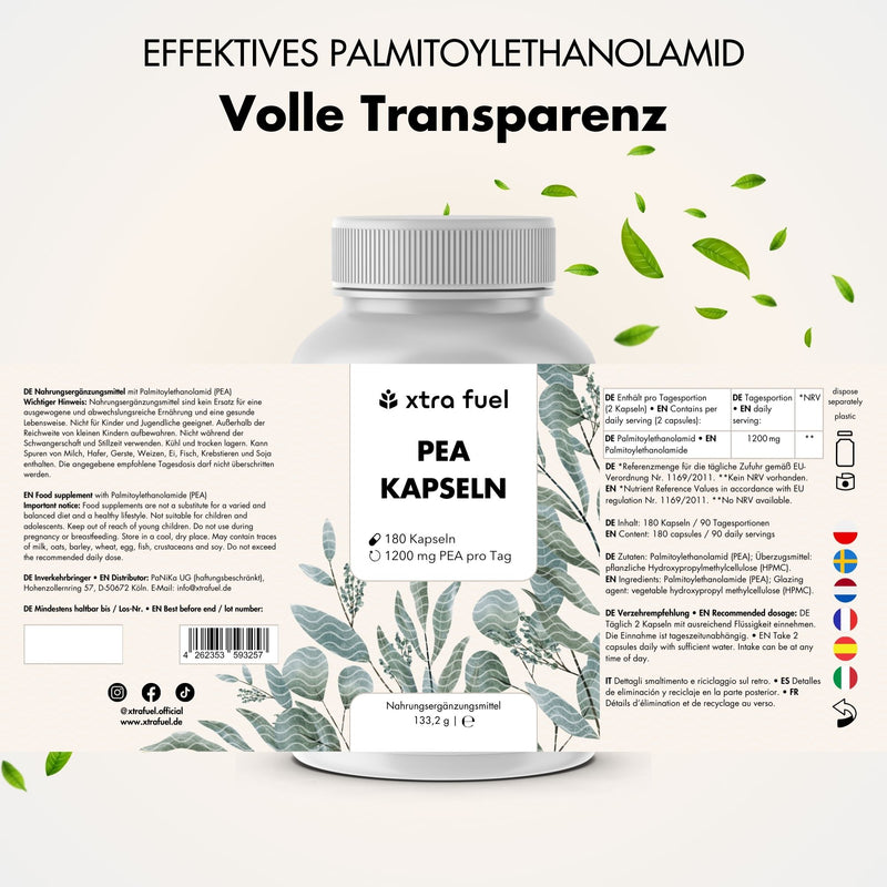 PEA Capsules - Micronized Palmitoylethanolamide - 1200mg per day