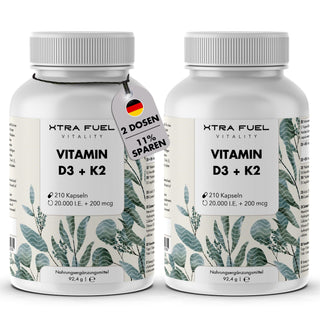 Vitamin D3 + K2 capsules - 20,000 I.U. + 200mcg - highly pure & vegetarian