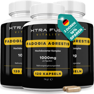 Fadogia Agrestis Kapseln fadogia XTRA FUEL 3x Dosen (360x Kapseln Fadogia)  